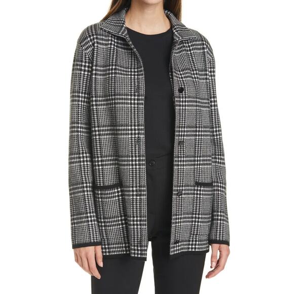 SEVENTY VENEZIA NEW‎ $335 Plaid Sweater Jacket Black White IT 42 / US Large - Picture 1 of 6